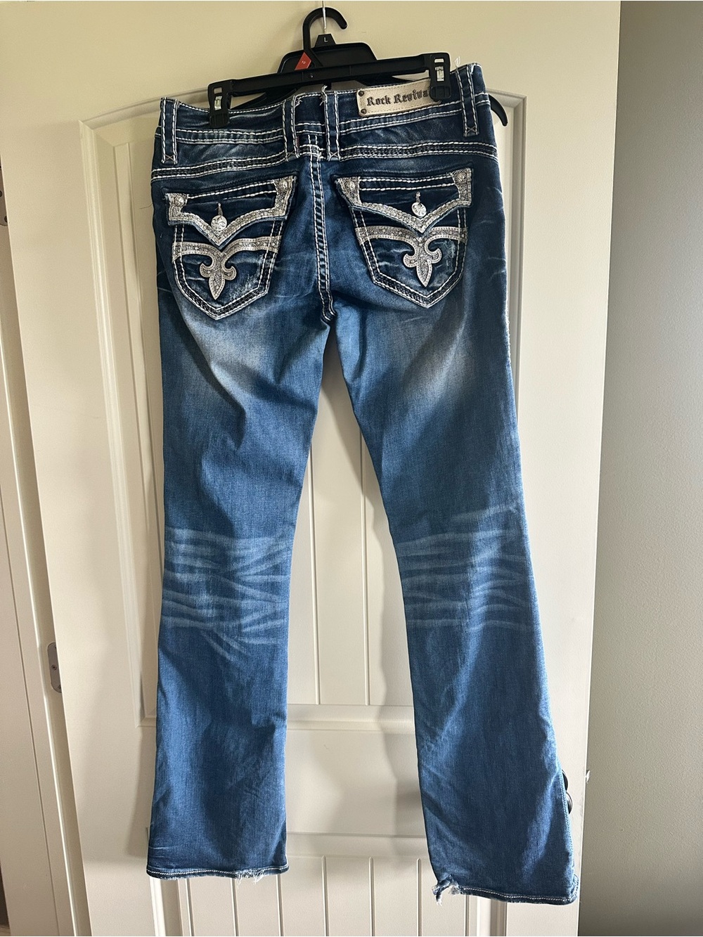 Rock Revival Blue Wide Leg Jeans with Embroidered Pockets